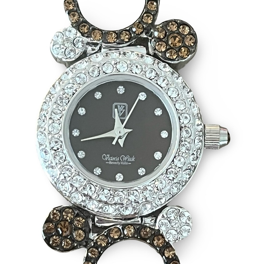 Victoria Wieck Women's Crystal Black Dial Gold Silver Rhinestone Bracelet Watch